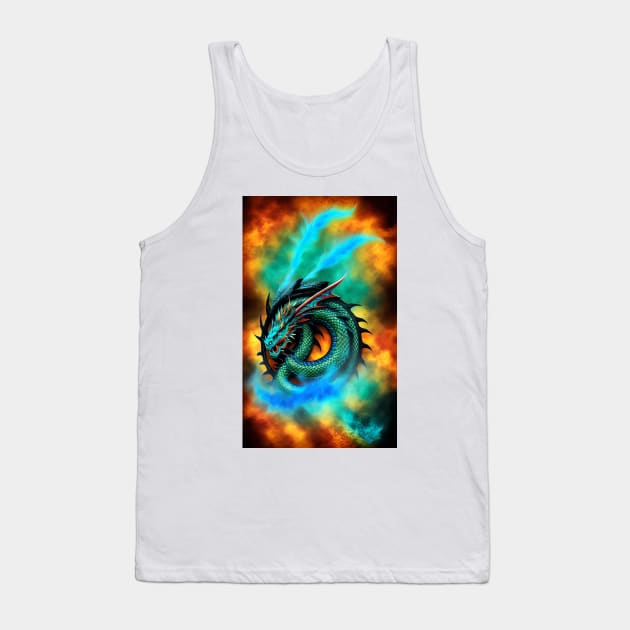 Round Dragon Fire Turquoise Tank Top by ShopSunday